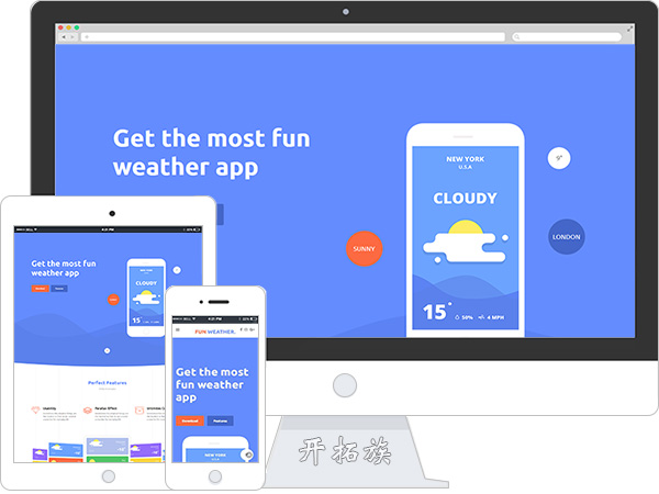 weather app应用官网引导网站模板 效果图