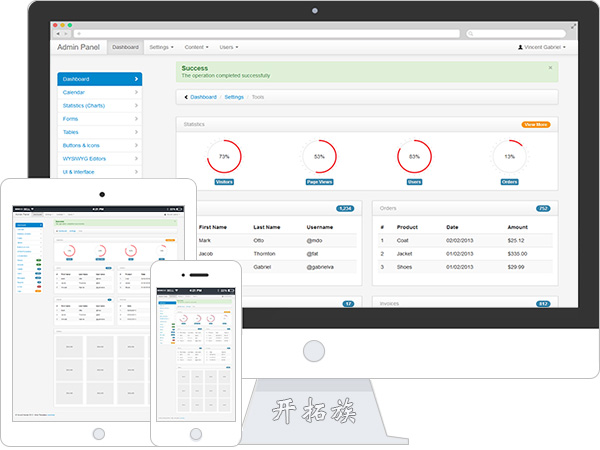 bootstrap admin后台系统面板网页模板 效果图